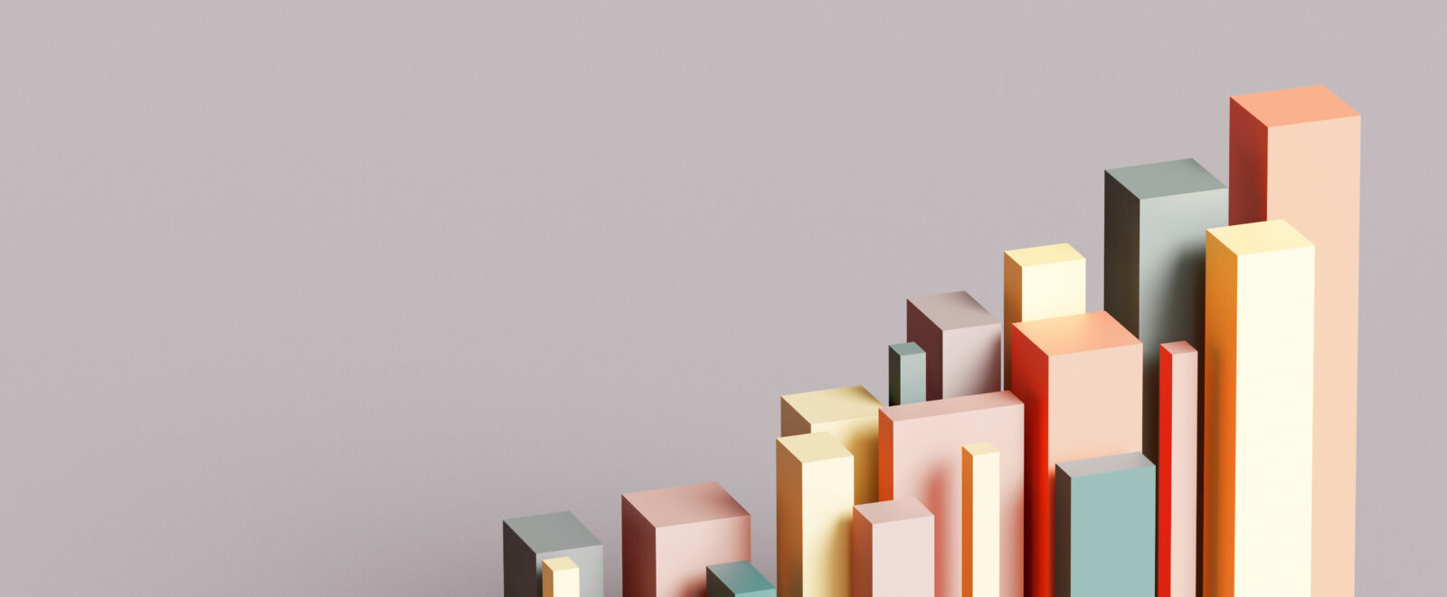 3D rendered financial performance bar chart results shot on a reflective background