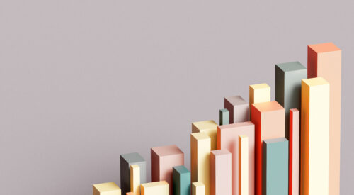 3D rendered financial performance bar chart results shot on a reflective background