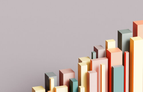 3D rendered financial performance bar chart results shot on a reflective background