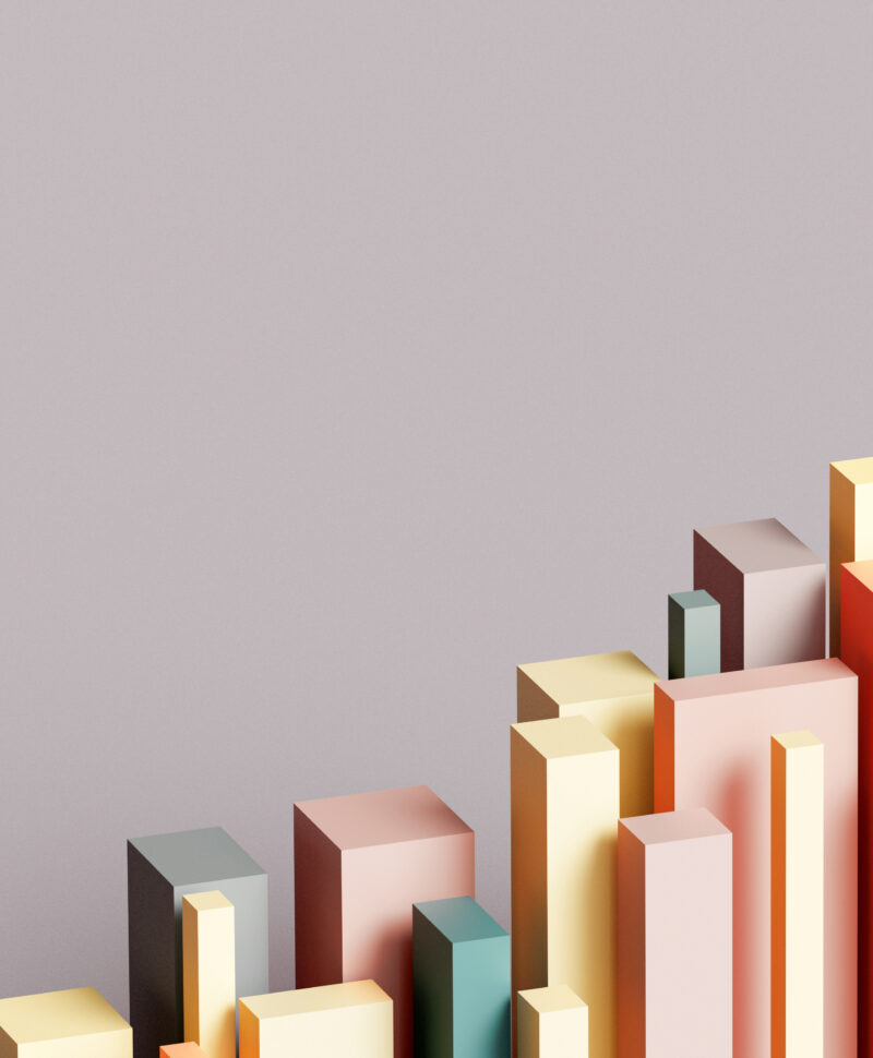 3D rendered financial performance bar chart results shot on a reflective background