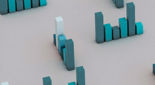 Shades of blue performance charts on grey background.