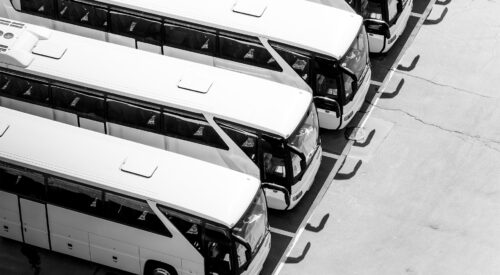 Coaches and buses with air conditioning unit shown on one