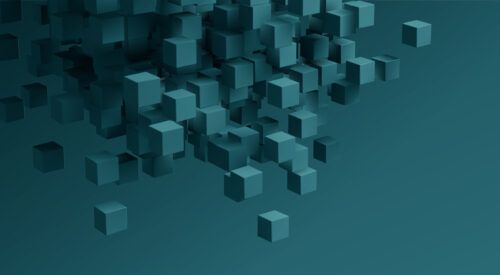 Modern digital geometric cube abstract background. Stylish realistic poster with black 3d cube background on dark background
