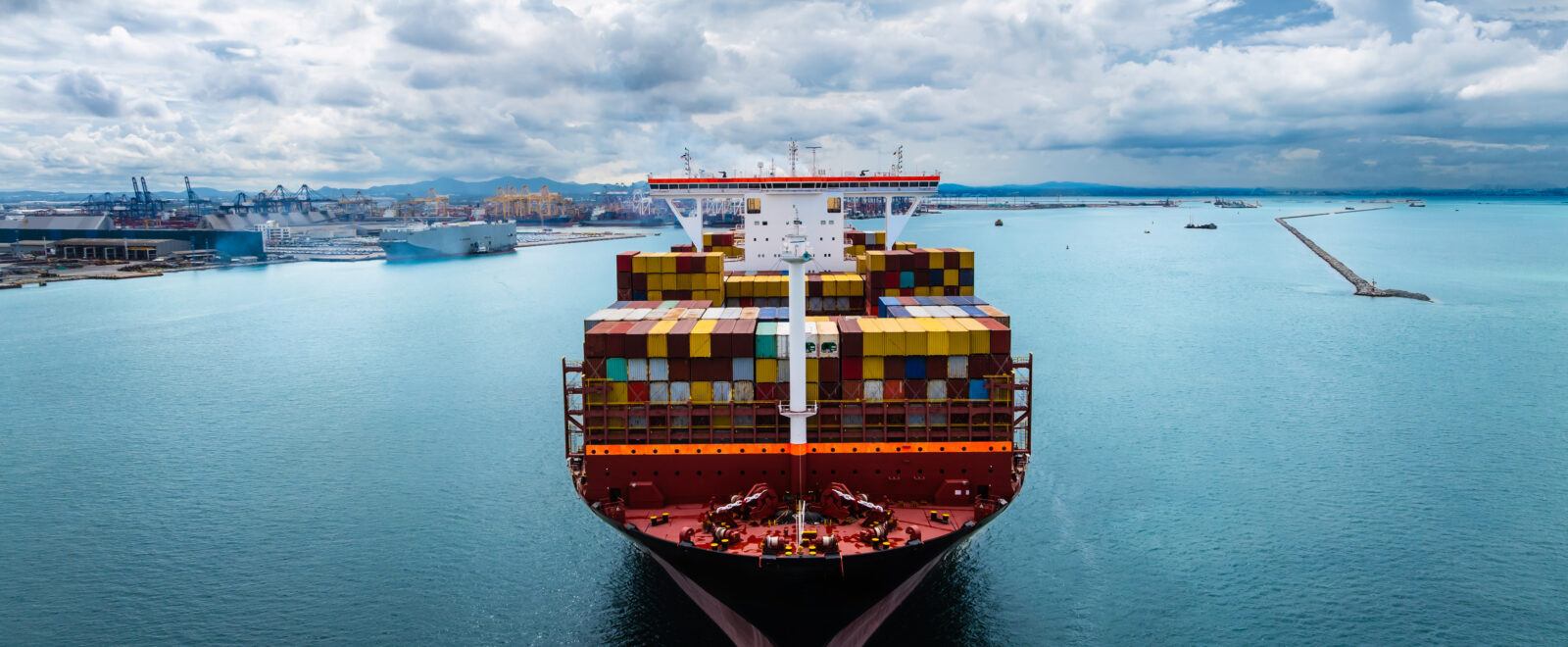plane logistic and cargo container ship sailing in sea import export goods and distributing products to dealer and consumers across worldwide, by container ship industry